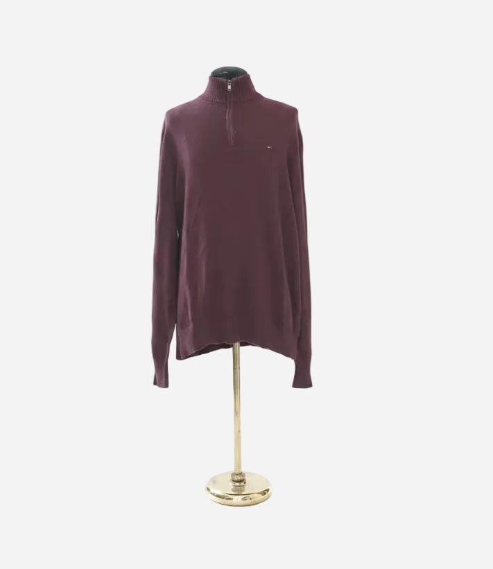 vintage Tommy Hilfiger Sweater met Rits - Bordeaux - XXL -lab10vintage.nl